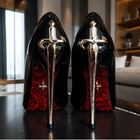 Women s Sword Heel Court Shoes Gothic Stiletto Pumps Black Red Silver 8cm