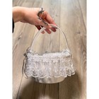 Vintage White Satin Lace Flower Girl Basket Faux Pearl Rhinestone Bow Wedding