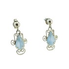 Vintage Silver Tone Light Blue Glass Drop Earrings Ornate Swirl Dangle