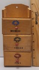 Vintage 8  Wooden 3 Drawer Wall Mounted Sewing Box - Thread  Pins  Needles