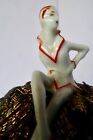 Antique Art Deco Full Figure Flapper Half Doll Pin Cushion Pin Box Metallic Lace