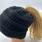 C c Beanietail Black Cable Knit Messy Bun Ponytail Beanie Hat Soft Stretch Osfm