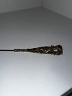 Antique Victorian Orange Stone Hatpin With Beautiful Brass Engravings 9 5 Inch