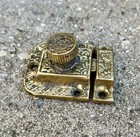Antique Ornate Cast Brass Cabinet Latch   Keeper