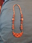 Vtg Wood Statement Chunky Bohemian Natural Brown Bib Necklace 26   From The 80 s