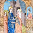 C  1480 Medieval Illuminated Manuscript Hours Leaf - The Visitation  France