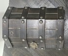 Vintage Wood Metal Pirates Treasure Chest Jewelry Box Skull Crossbones  Anchor