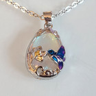 New Iridescent Opal Glass Hummingbird Necklace   Earrings Set - 19  Adjustable