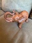 Vintage Red Mill Elephant Statue Figurine Hand Carved Pecan Wood Made In Usa