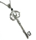 Silver-tone Skull Skeleton Key Pendant Necklace Gothic Steampunk Halloween P4