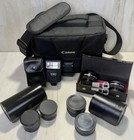 Vtg Camera Accessory Lot - Canon Bag  Minolta Auto Flash  Promaster   Aux Lenses