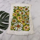 St Marys Vintage 70s Hand Towel Green Yellow Daisy Flowers Fringe Trim Terry 