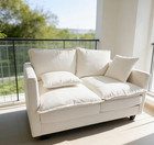 50  White Chenille Loveseat Sofa Couch Deep Seat W 2 Pillows Apartment Sofa