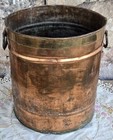 Antique Copper Fireplace Bucket Cast Iron Handle   Brass Banding Ashes Logs Tool