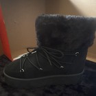 Women   s Black Lace-up Ankle Bootie  Faux Fur Lined trim  Round Toe  Rubber Sole