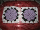      12-5  Crocheted Raised Flower Granny Squares 4 Afghan  Afghans  Pale Plum 
