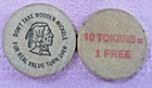 2- Wooden Nickel Tokens  Steve S 21 Club Est  1937  One With Heart   Arrow