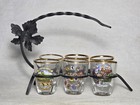 Vintage Germany Souvenir Shot Glass Set  6  W  Wrought Iron Glass Holder