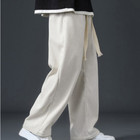 Men Corduroy Drawstring Pants Wide Leg Straight Trousers Casual Loose Sweatpants