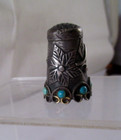 Vintage Taxco Mexico Sterling Silver 925 Turquoise Floral Design Thimble