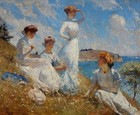 Handmade Old Master-art Antique Oil Painting Women Girl Seaside On Canvas 24x30 