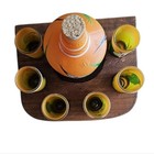 Vintage Mexican Grupo Corona Decanter Shot Glass Set Folk Art Barware 7pc