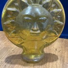 Vtg Boho Bohemian Celestial Sun Face Yellow Glass Decorative Bottle Bud Vase 7   