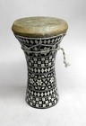 Vintage Egyptian 12  Wood Doumbek Table Drum Inlaid Mother Of Pearl Goat Hide