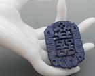 Vintage Large Chunky Carved Chinese Blue Stone Rectangular Statement Pendant