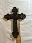 Vintage Gothic Revival Cast Iron Wall Cross Floral Quatrefoil Church Decor Used