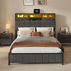 Full Size Bed Frame With Storage Headboard With Drawers And Charging Station