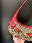 Coach Belted Ergo 26 Shoulder Bag Signature Jacquard Khaki Red Leather Hobo