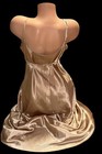 J  C  Penney Delicates Gold Shiny Satin Black Sheer Lace Trim Long Nightgown M