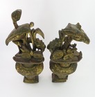 2 Vintage Carved Wood Gilt   Red Chinese Decorative Wall Sculptures 13  T X 4 5 