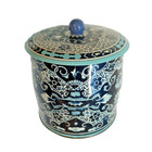 Vintage Daher Biscuit Tin Canister   11101 Made In England Blue Floral 1980 s
