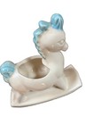 Vtg Mcm Haeger Pottery  323 White Blue Rocking Horse Planter Stamped Storage