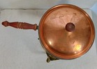 Vintage Copper   Brass Chafing Dish With Wood Handles And Stand Classic Warmer