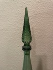 Empoli 20    Genie Bottle Aztec Stopper Ribbed Bottle Vintage Glass Green Italy