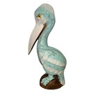 20    Teal Green  Pelican Hand Carved Wood Tropical Sculpture Bird Decor