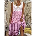 Women s Boho Floral Tiered Maxi Skirt  Sleeveless Pleated Swing Sundress  5 Size