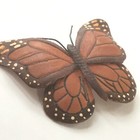 Vintage Canada Artist Leather Butterfly Brooch Hand Painted Embossed Pin
