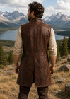 Men s Vintage Brown  Leather Long Vest Coat   Western Cowboy Sleeveless Duster