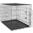 Folding Metal Pet Cage 42  Dog Crate Kennel 2 Door With Tray Pan Black