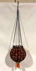 Vintage Hanging Metal Basket Beaded Tea Candle Holder Yellow Orange Red Beads