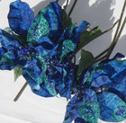 Ashland Blue Glittered Beaded Poinsettia Floral Christmas Stems 5 Pc Lot 32 