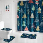 Christmas Tree Shower Curtain Set For Bathroom Decor  Non Slip Absorbent Rugs   