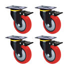 4 Pack 4  Heavy Duty Caster Swivel Plate Caster Polyurethane Wheels With Brake
