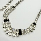 Vtg Art Deco Rhinestone Black Baguette Clear Prong Set 16 Inch Necklace Silvertn
