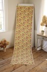 Vintage French Floral Fabric Pink Rose Flower Design On Yellow Ground 1930 