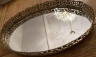 Vintage Mirrored Vanity Tray Gold Filigree Oval Hollywood Regency 13 5    X 8 5   